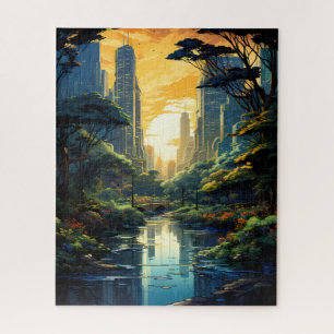Zonsondergang Over het Stadspark Jigsaw Puzzel
