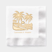 Zonsondergang over het strand, palmbomen met naam folie servetten (Voorkant)