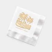 Zonsondergang over het strand, palmbomen met naam folie servetten (Links)