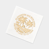 Zonsondergang over het strand, Palmbomen Trouwpaar Folie Servetten (Links)