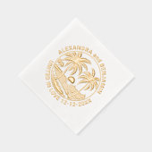 Zonsondergang over het strand, Palmbomen Trouwpaar Folie Servetten (Rechts)