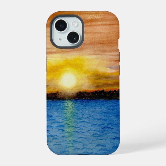 Zonsondergang over het water iPhone 15 case (Achterkant)
