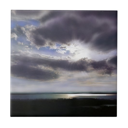 Zonsondergang over het water zeegezicht zonsopgang tegeltje (Voorkant)