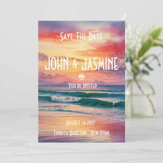 Zonsondergang over het Zee wieden de datum opslaan Kaart (Staand voorkant)