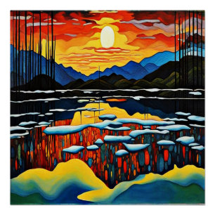 Zonsondergang over ijzig meer 2 perfect poster