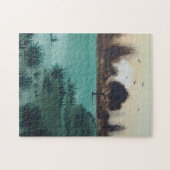 zonsondergang over mysterieuze bosrijke landschaps legpuzzel (Horizontaal)