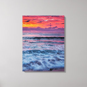 Zonsondergang over oceaangolven, Californië Canvas Afdruk