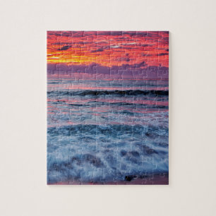 Zonsondergang over oceaangolven, Californië Legpuzzel
