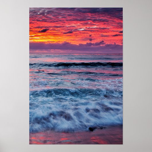 Zonsondergang over oceaangolven, Californië Poster (Voorkant)