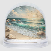 Zonsondergang over oceaangolven en rotsachtige kus sneeuwbol (Achterkant)