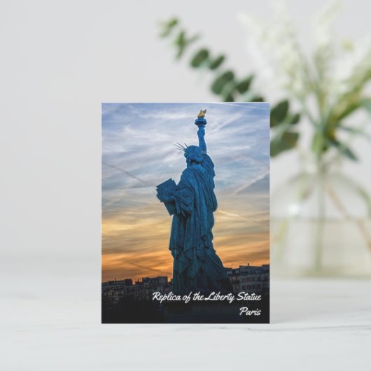 Zonsondergang over replica van het vrijheidsbeeld  briefkaart (Staand voorkant)