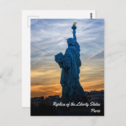 Zonsondergang over replica van het vrijheidsbeeld  briefkaart (Voorkant / Achterkant)