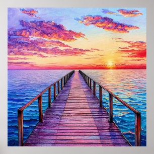 Zonsondergang over Serene Kalmerende Zeegezicht Hu Poster