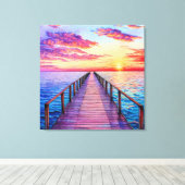 Zonsondergang over serene oceaangolven canvas afdruk (Insitu (Houten vloer))