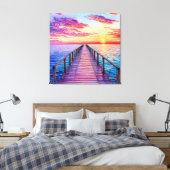 Zonsondergang over serene oceaangolven canvas afdruk (Insitu (Slaapkamer))