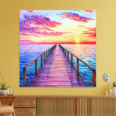 Zonsondergang over serene oceaangolven canvas afdruk (Insitu (Woonkamer))