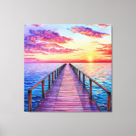 Zonsondergang over serene oceaangolven canvas afdruk