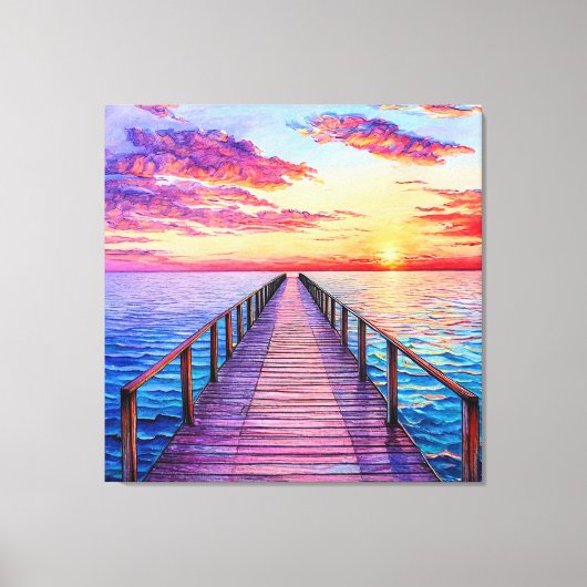 Zonsondergang over serene oceaangolven canvas afdruk (Voorkant)