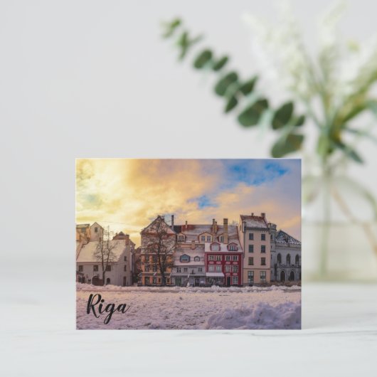 Zonsondergang over straat in Riga Briefkaart (Staand voorkant)