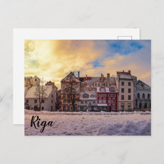 Zonsondergang over straat in Riga Briefkaart (Voorkant / Achterkant)