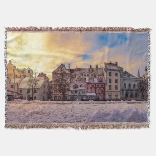 Zonsondergang over straat in Riga Deken (Voorkant)