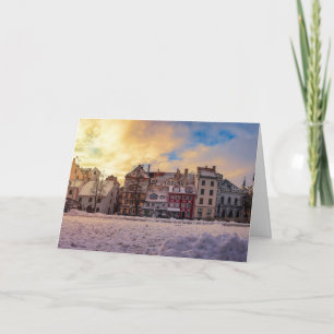 Zonsondergang over straat in Riga Feestdagen Kaart