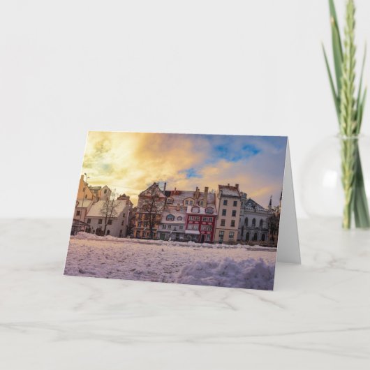 Zonsondergang over straat in Riga Feestdagen Kaart (Voorkant)
