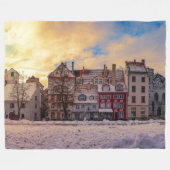 Zonsondergang over straat in Riga Fleece Deken (Voorkant (Horizontaal))
