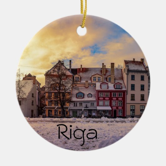 Zonsondergang over straat in Riga Keramisch Ornament (Voorkant)