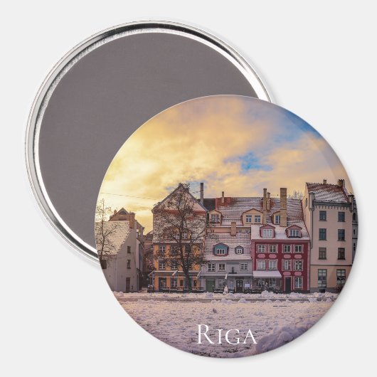 Zonsondergang over straat in Riga Magneet (Voorkant / Achterkant)