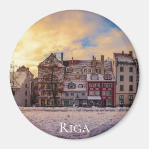 Zonsondergang over straat in Riga Magneet