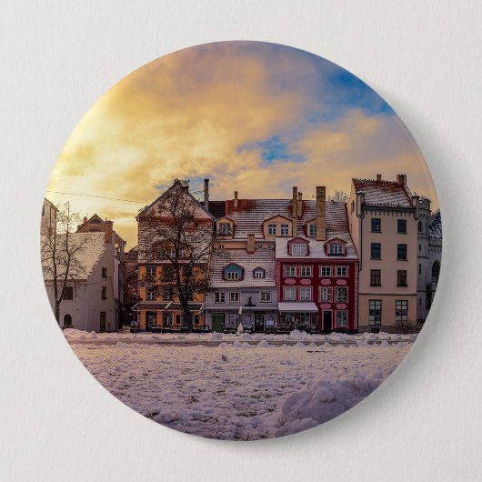 Zonsondergang over straat in Riga Ronde Button 4,0 Cm (Voorkant)
