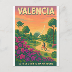 Zonsondergang over Turia-tuinen – Valencia Retro 2 Briefkaart