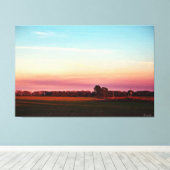 Zonsondergang Over Weelderig Veld Canvas Afdruk (Insitu (Houten vloer))