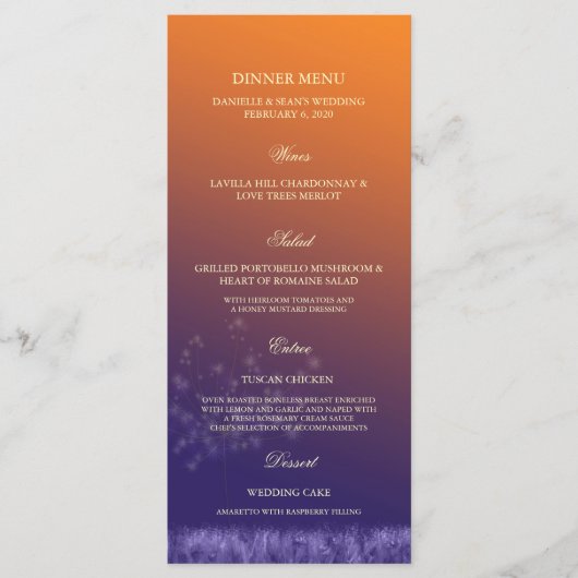 Zonsondergang paardenbloemen Ombre bruiloft diner Menu (Voorkant)