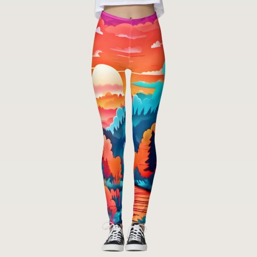 Zonsondergang Pad Door Herfst Bos Leggings (Voorkant)