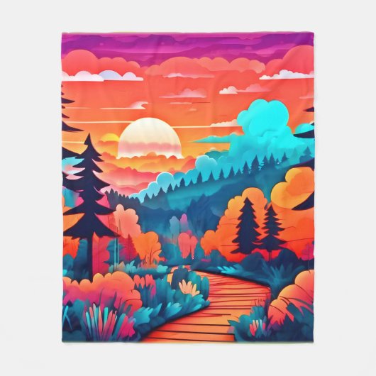 Zonsondergang Pad Door Herfstbos Fleece Deken (Voorkant)