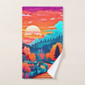 Zonsondergang pad door het herfstbos bad handdoek (Handdoek)