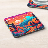 Zonsondergang pad door het herfstbos bier onderzetter (Linkerzijde)