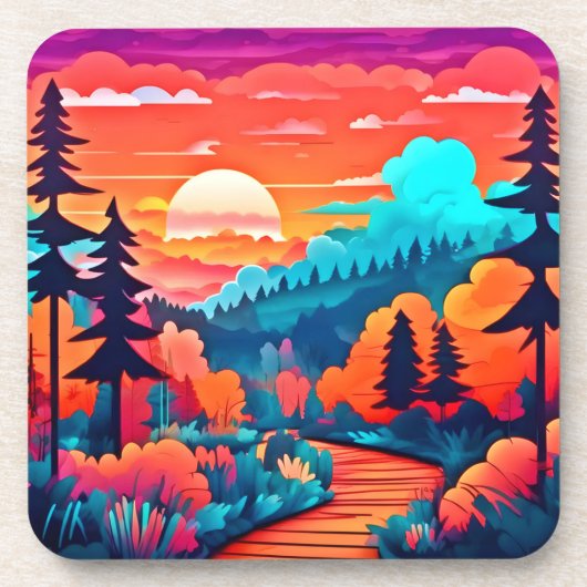 Zonsondergang pad door het herfstbos bier onderzetter (Voorkant)