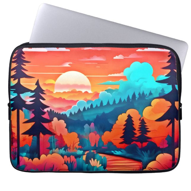 Zonsondergang pad door het herfstbos laptop sleeve (Voorkant)