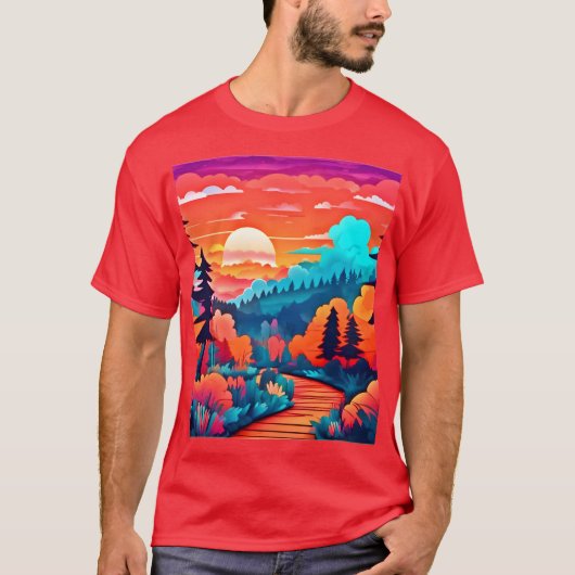 Zonsondergang pad door het herfstbos t-shirt (Voorkant)