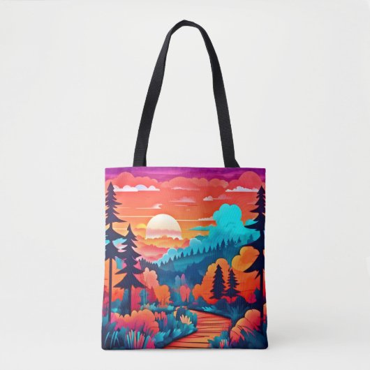 Zonsondergang pad door het herfstbos tote bag (Voorkant)