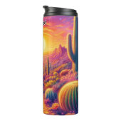 Zonsondergang pad door kleurrijke woestijn thermosbeker (Geroteerd rechts)