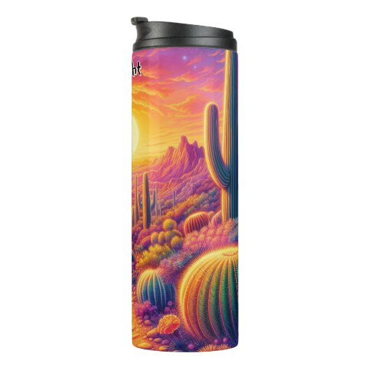 Zonsondergang pad door kleurrijke woestijn thermosbeker (Geroteerd rechts)
