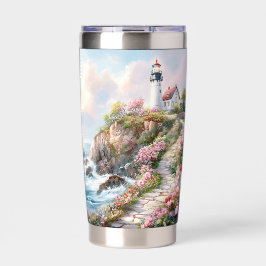 Zonsondergang Pad naar de Vuurtoren – Kusttuin Geïsoleerde Drinkbeker