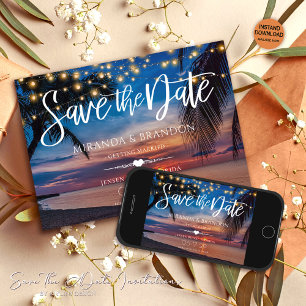 Zonsondergang Palm String Lights Tropische Strand  Save The Date
