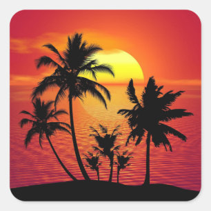 Zonsondergang Palmbomen Silhouet-16515 Vierkante Sticker