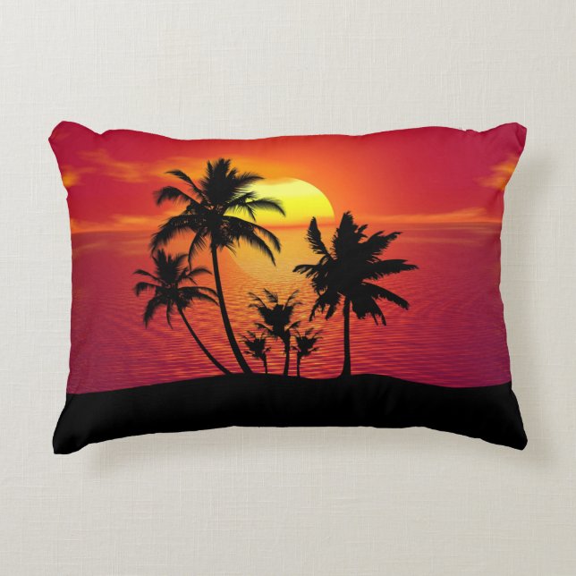 Zonsondergang Palmbomen Silhouet Ontwerp-65143 Accent Kussen (Voorkant)