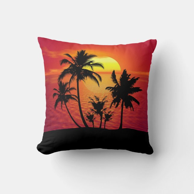 Zonsondergang Palmbomen Silhouet Ontwerp-65143 Kussen (Voorkant)